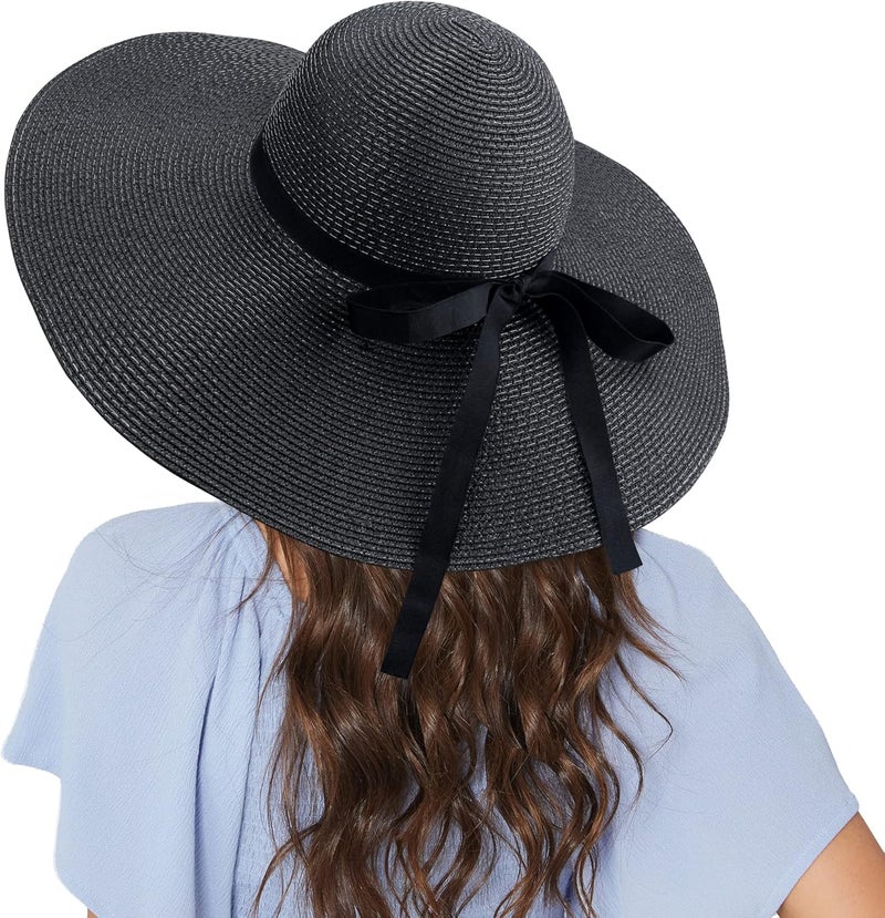 Naivlizer Women Wide Brim Sun Hat UPF50 Straw Summer Hat Floppy Beach Hat Roll-Up - Image 2